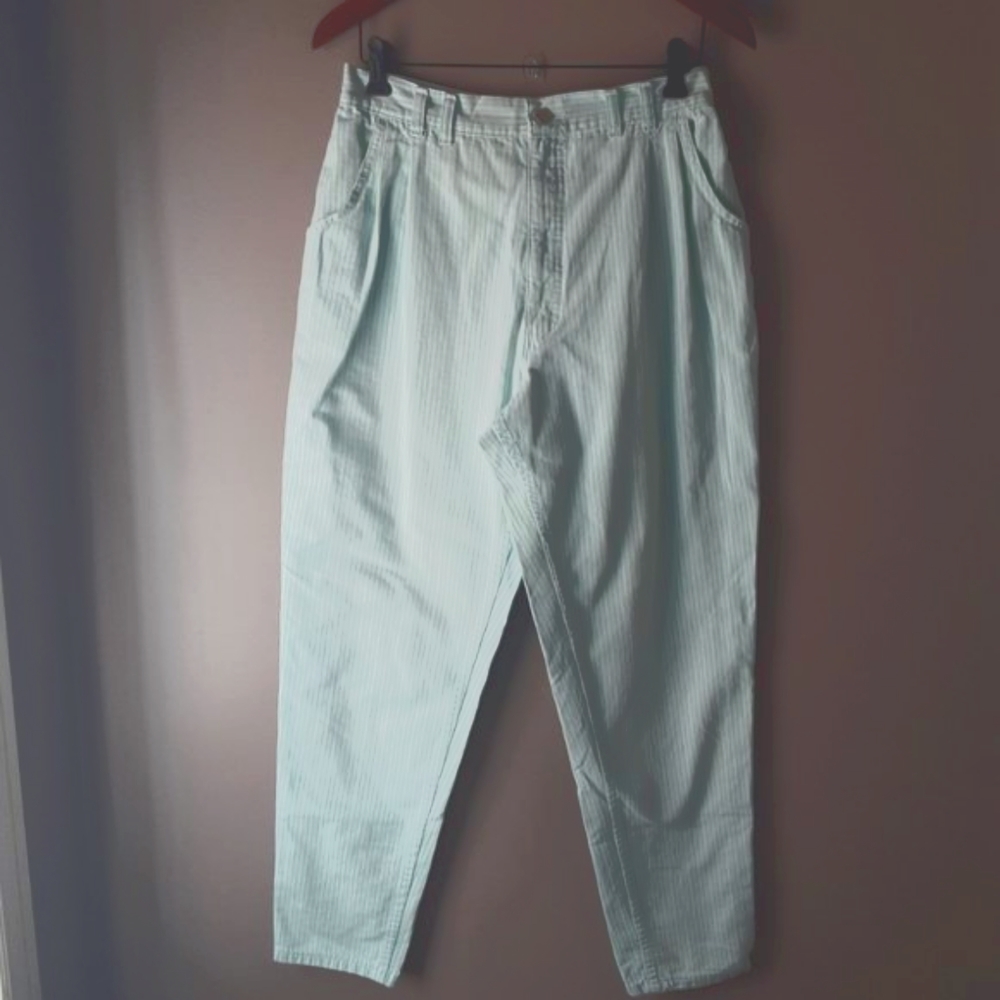 Vintage High-Rise Pleated Striped Jeans - 30